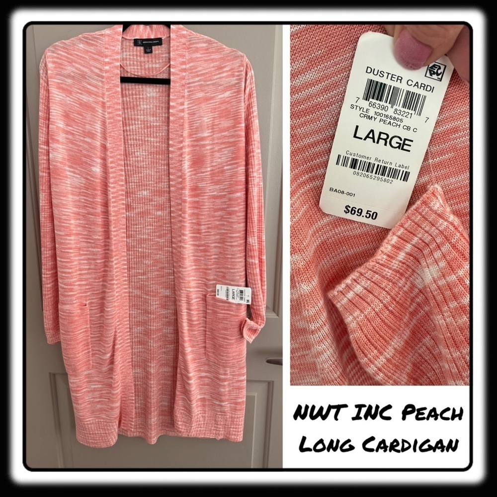 NWT INC Soft Peach/Apricot Duster Cardigan long sleeve